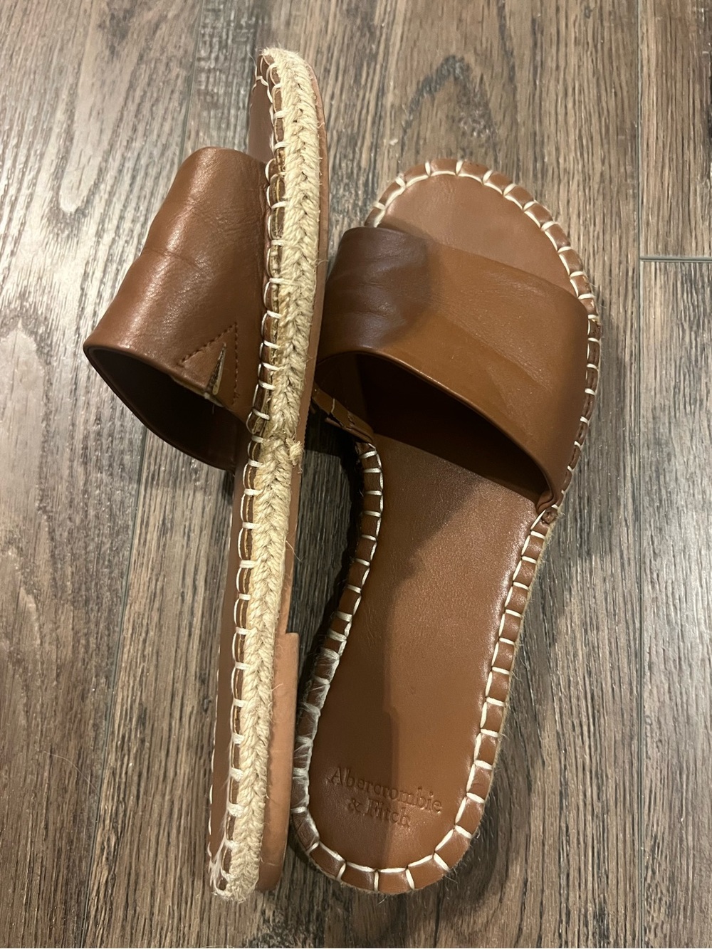 Abercrombie & Fitch Tan/Brown Leather Espadrille Slide Sandals